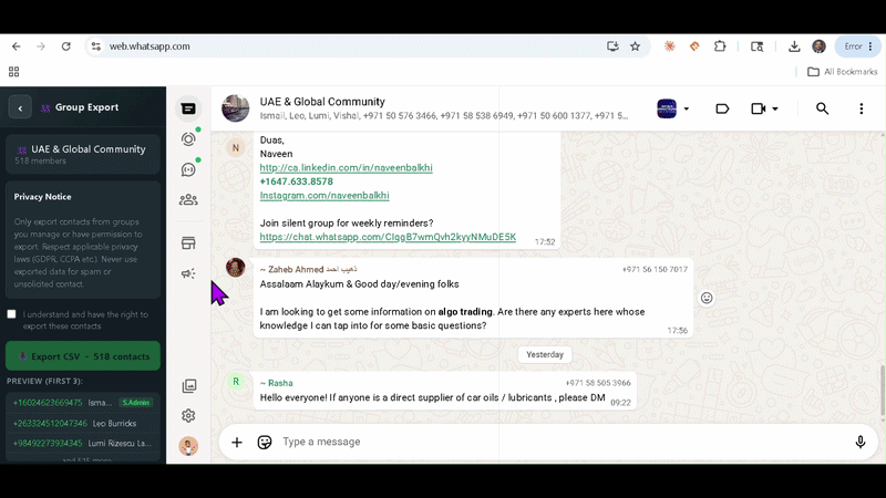 WATools Hub group export demo
