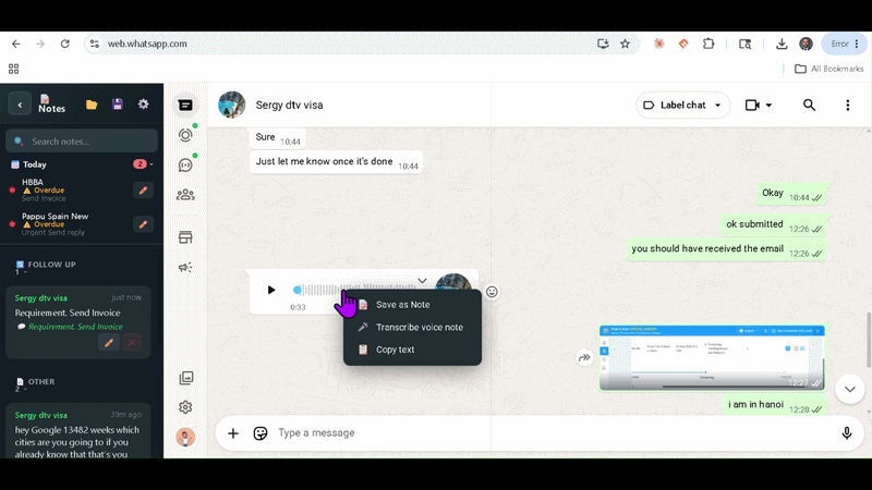 WATools Hub voice note transcription demo