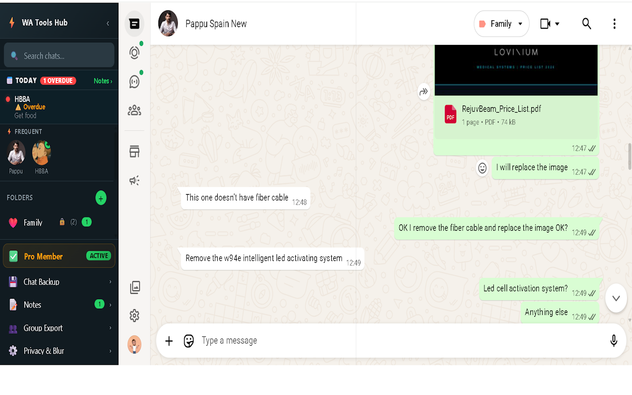 WATools Hub sidebar with custom chat folders inside WhatsApp Web